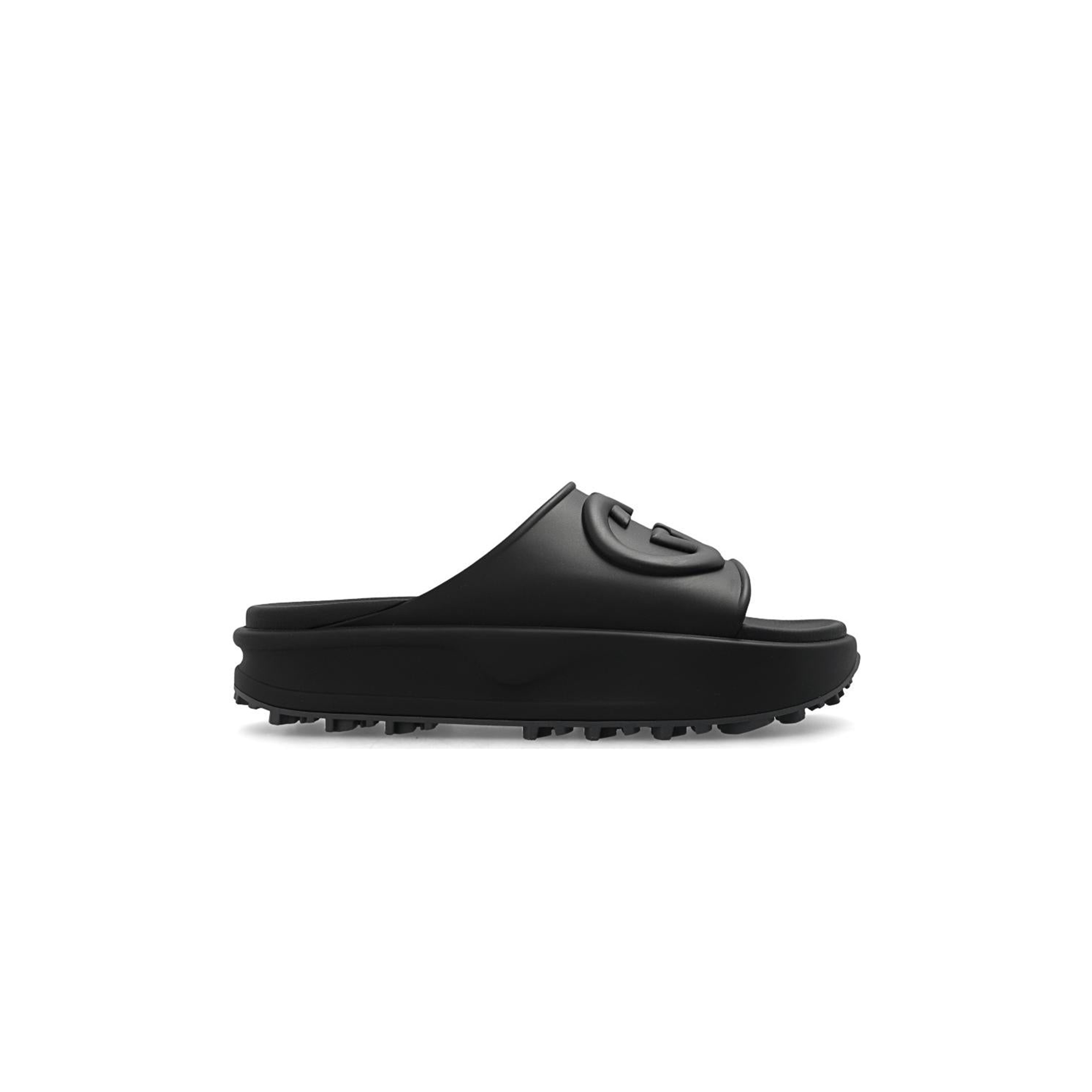 G*u*i interlocking g slide sandal black rubber 692380